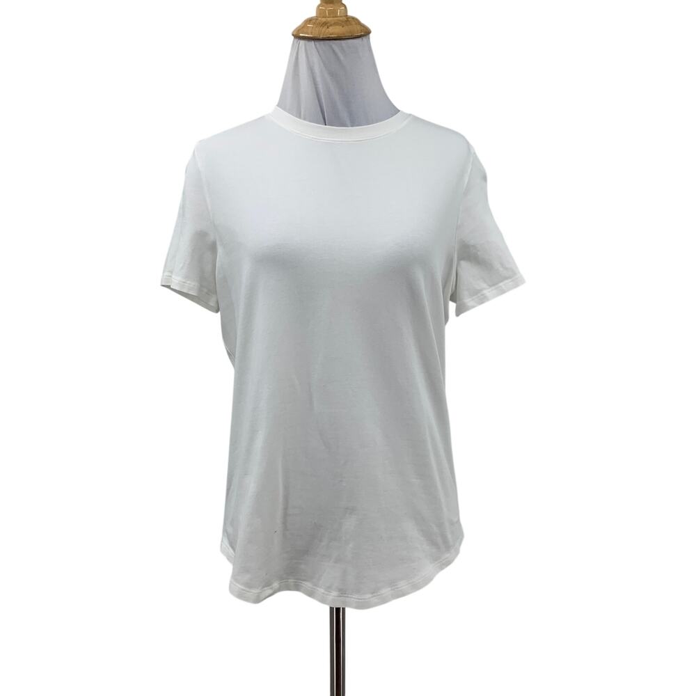 Lululemon T Shirt Womens 6 Off White Love Crew Neck Curved Dropped Hem Athletic